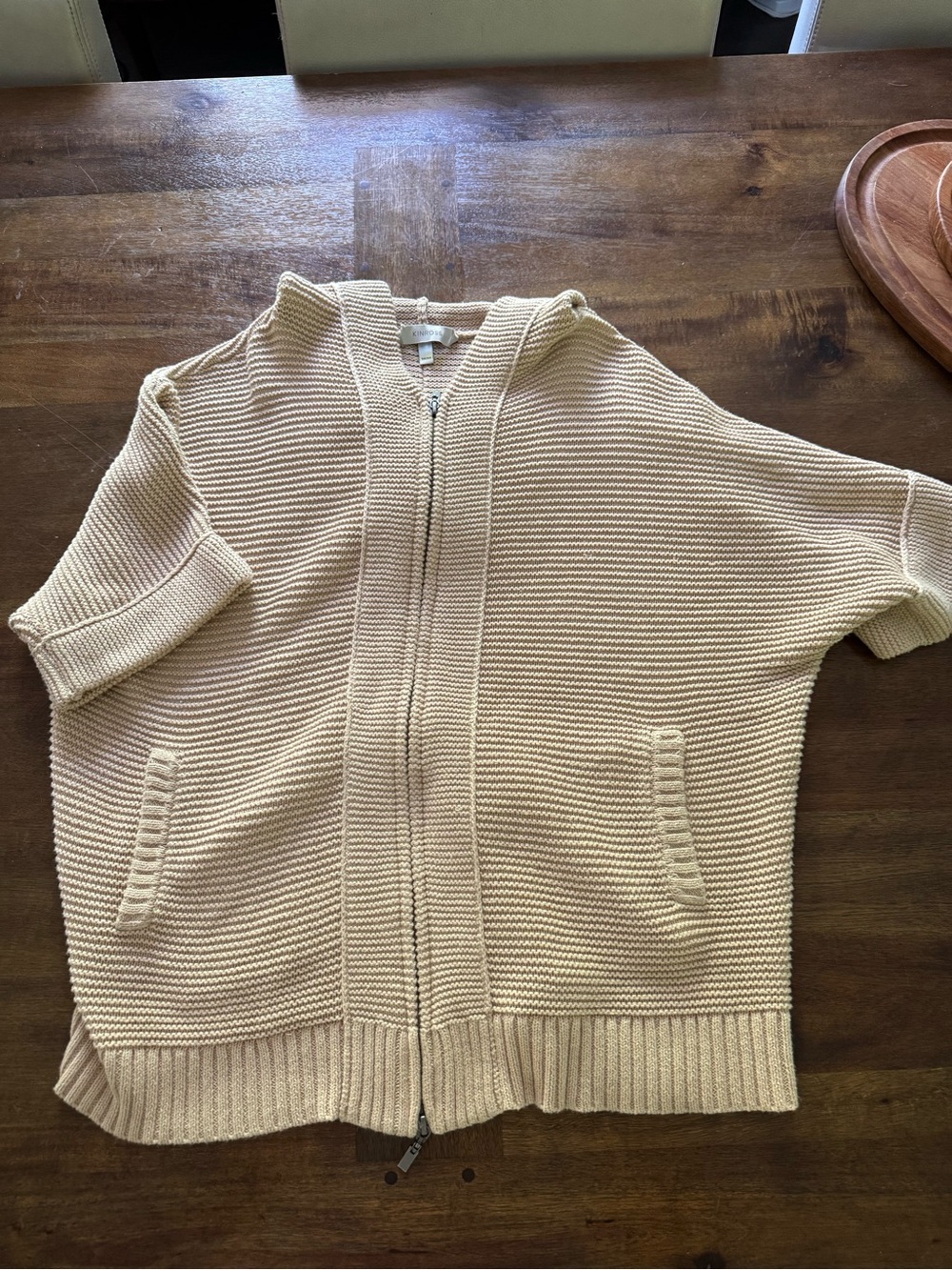Kinross Cream Ribbed Zip-Front Short Sleeve Sweater Size Medium